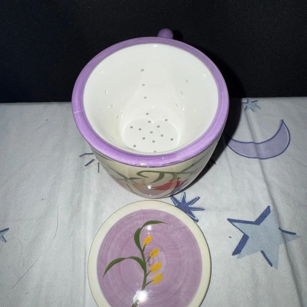 Floral 3 piece Tea Strainer Mug Lid Ceramic Cup Holder Exclusive Barnes Noble